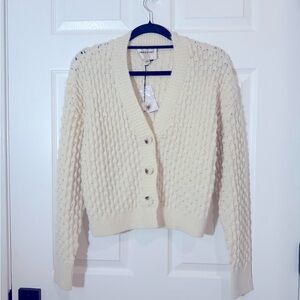 Industry Republic Clothing V Neck Cardigan Sweater S White Knit Button-Up Thick